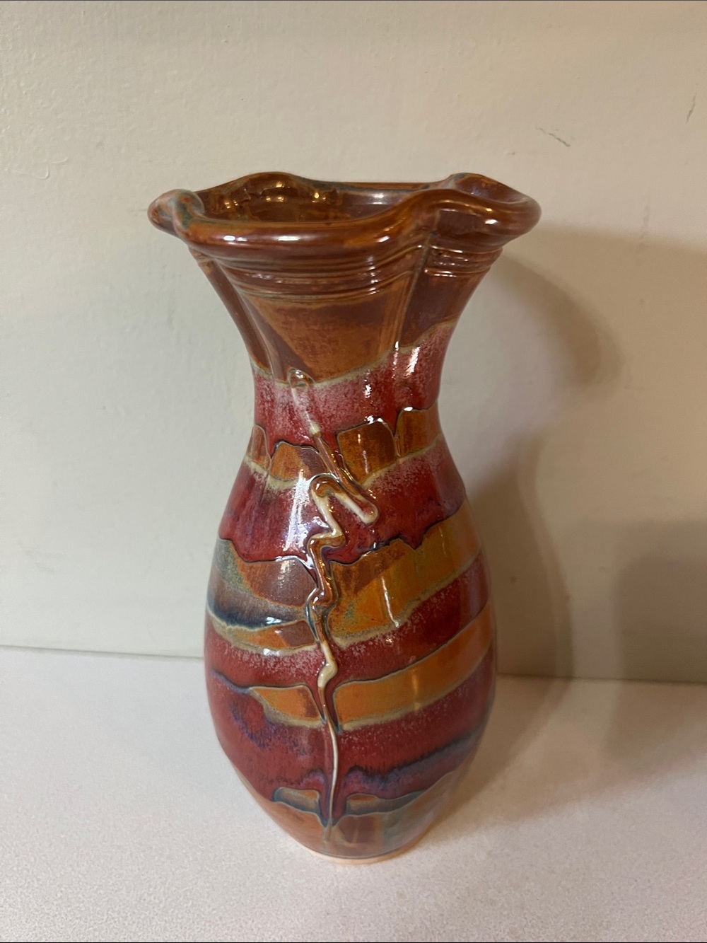 Artisan Red and Gold Glaze Decorative Southwestern artsy Vase -hand crafted OOAK